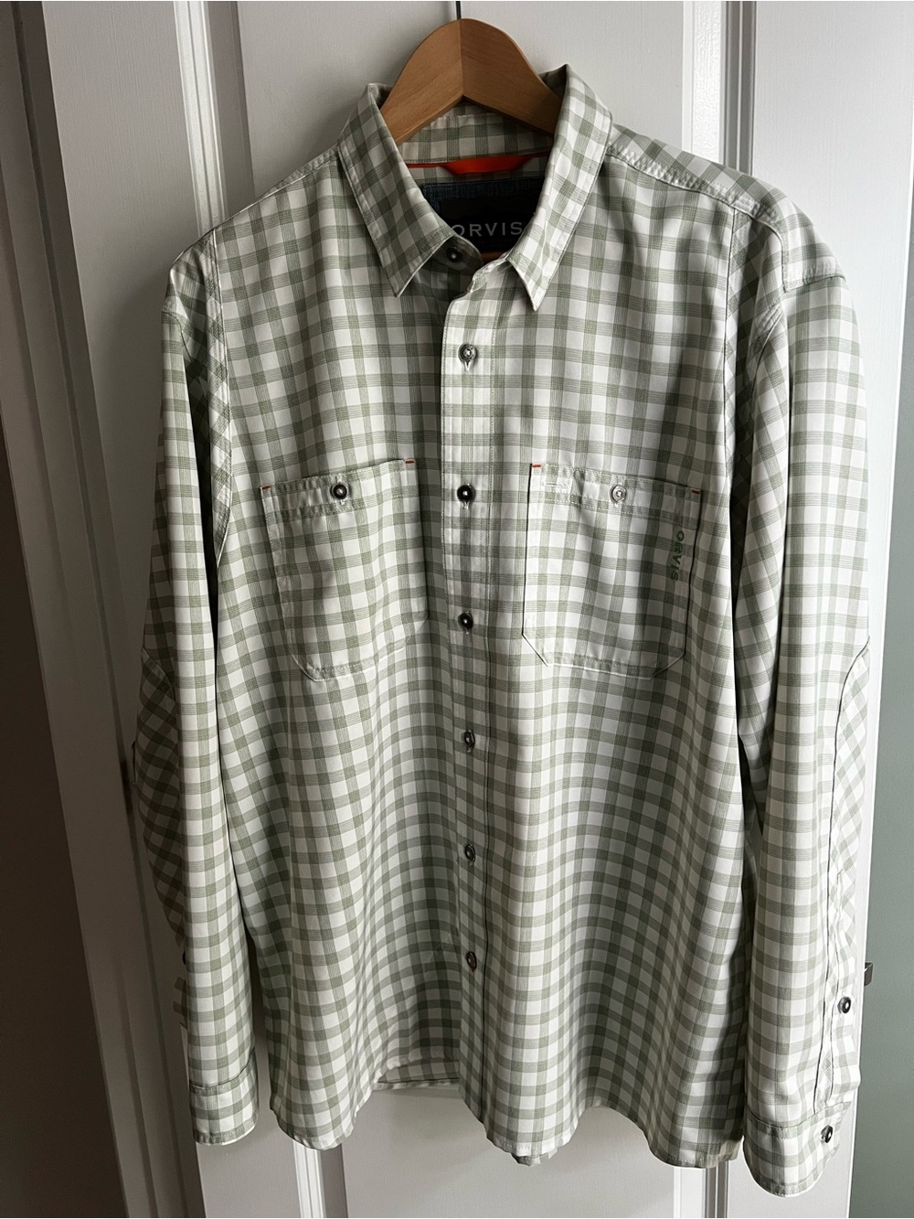 Orvis Light Green Plaid Button-Down Technical Work Shirt